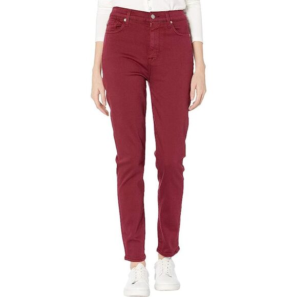 7 FOR ALL MANKIND Womens Burgundy Zippered High Waist Ankle Skinny Jeans 26